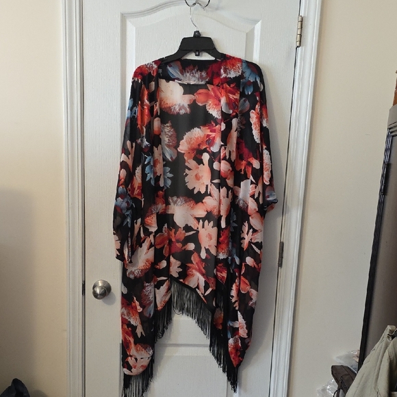Eva Mendez Jackets & Blazers - Floral Kimono with Fringe